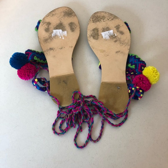 Katico Crochet Tie Up Pom Pom Sandals Pink Blue 6 - Picture 4 of 4